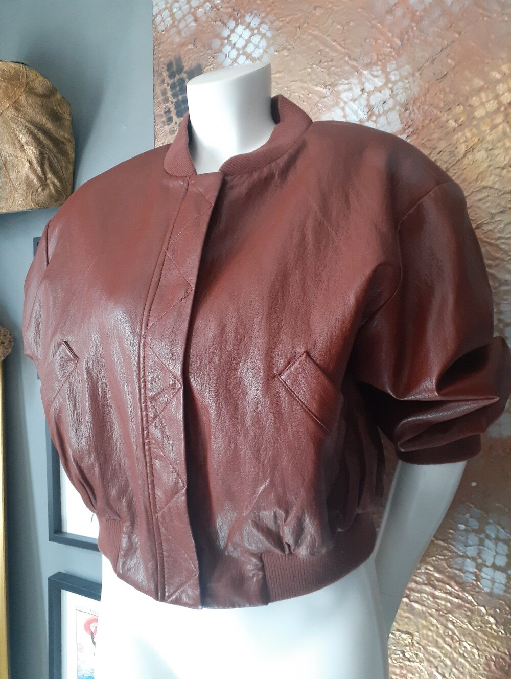 Zara Nwt Women’s Cropped Faux Leather Bomber Jacket - Red/Brown